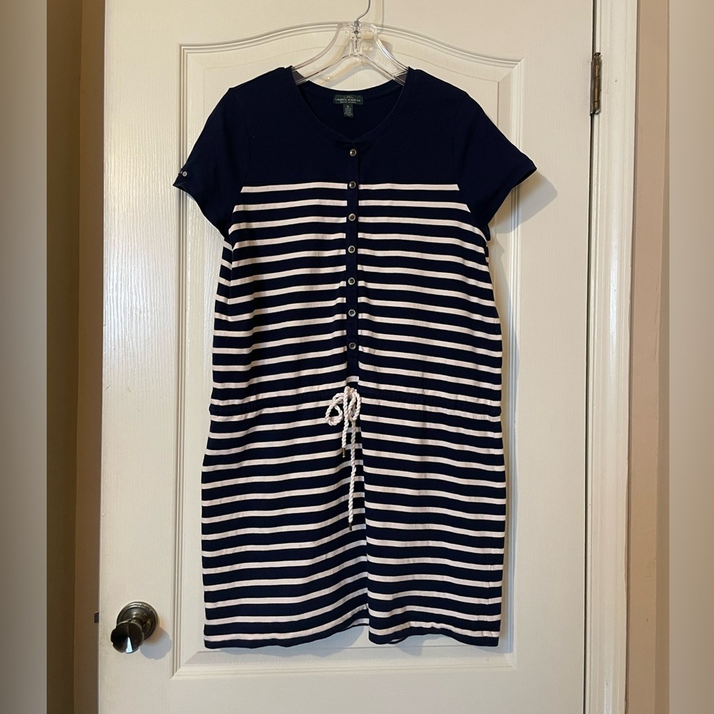 Ralph Lauren LRL Lauren Jeans Co. Striped Nautical Shirt Dress XL Navy Blue